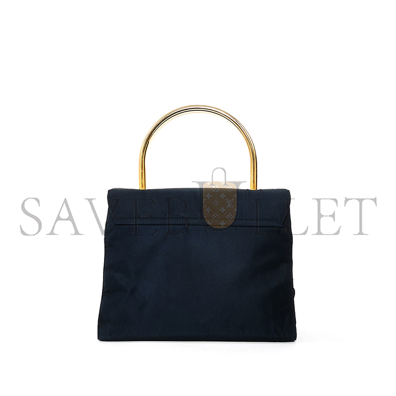 PRADA VINTAGE BLACK NYLON & GOLD TOP HANDLE BAG 1BH608 (21*17*12cm) 